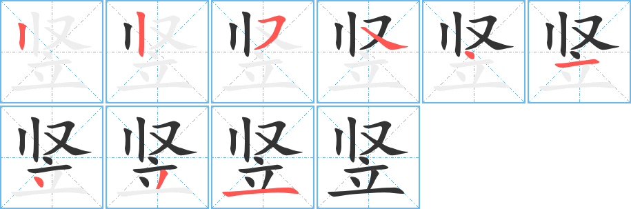 竖的笔顺分步演示