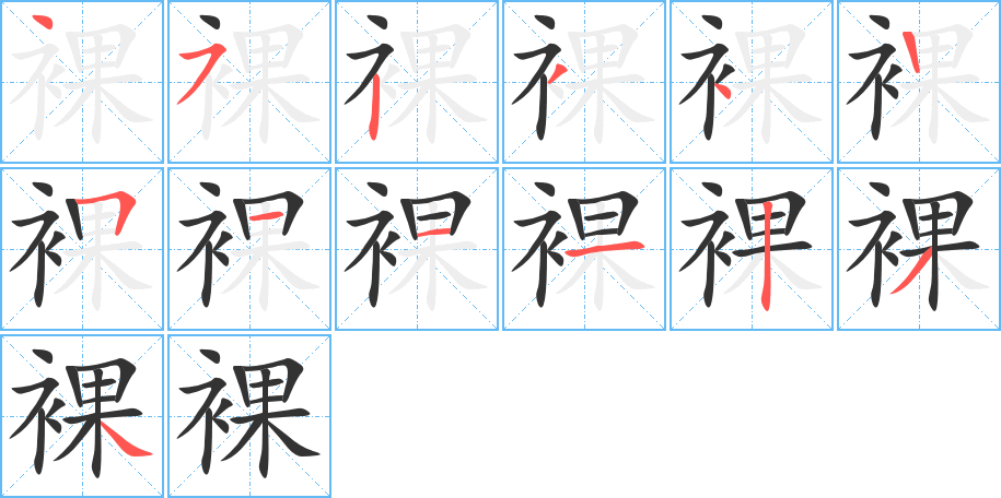 裸的笔顺分步演示