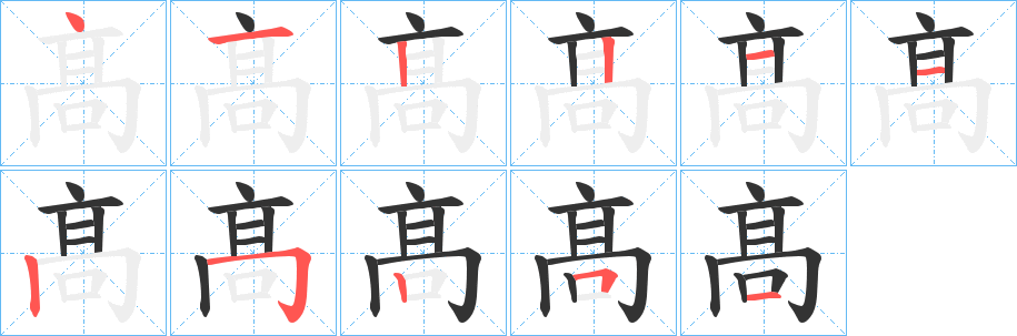 髙的笔顺分步演示